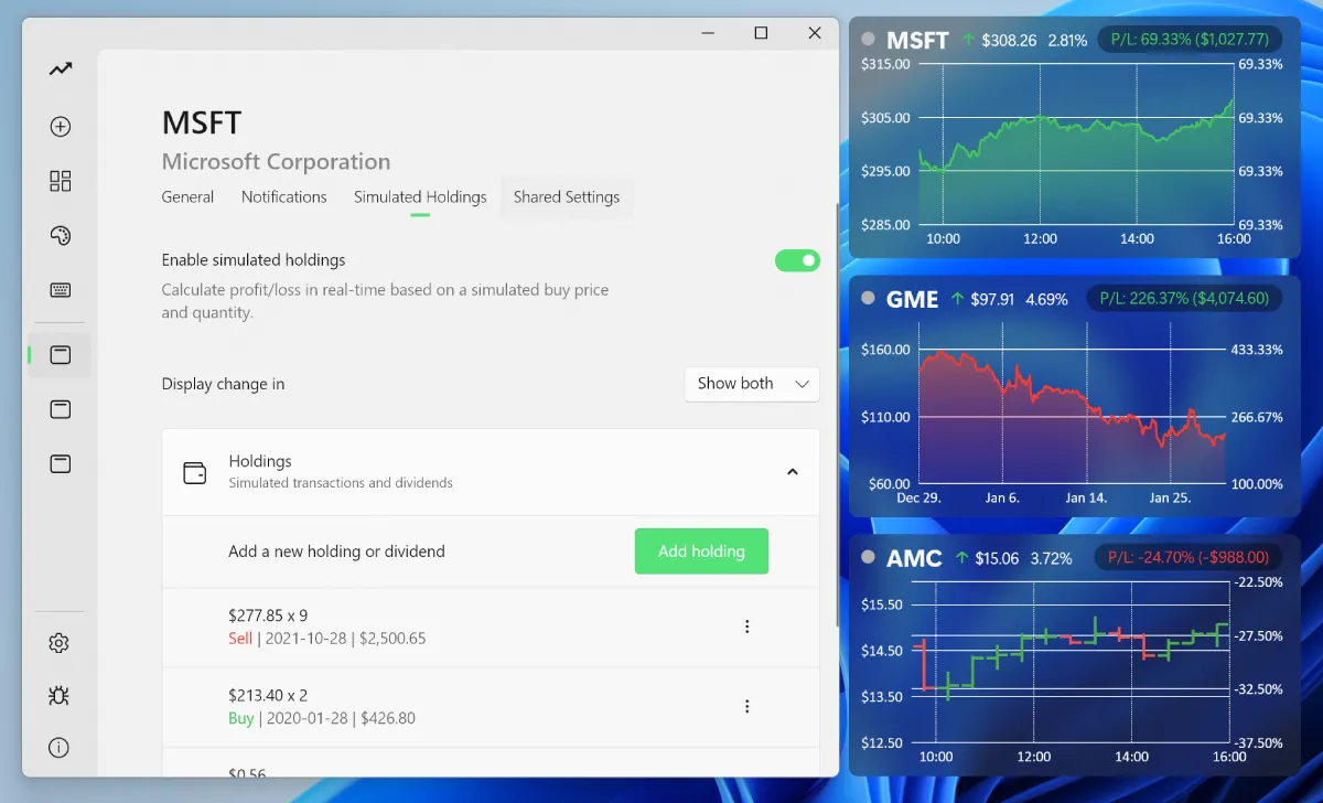 An illustration of the new simulated holdings page.